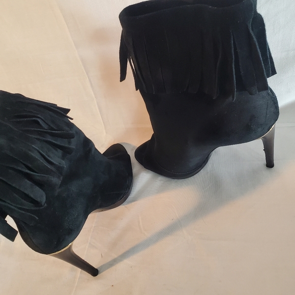 Burberry fringe suede peep-toe booties ankle boot size 36.5 US 6.5 - Picture 6 of 13
